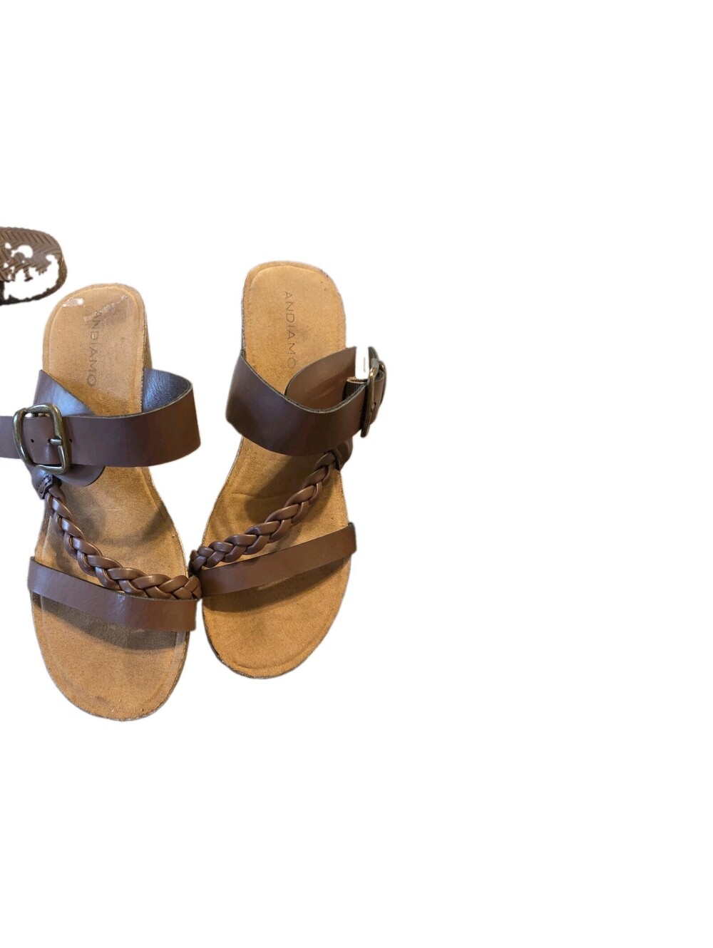 Womens Andiamo Brown Braided Sandals Size 8 Cork Soles Adjustable Buckle Slip On